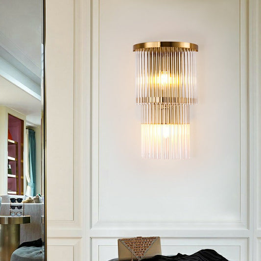 Postmodern 2/3-Tiered/Triangle Sconce Lamp Crystal 1/3-Light Bedside Flush Mount Wall Light in Gold Gold A Clearhalo 'Modern wall lights' 'Modern' 'Wall Lamps & Sconces' 'Wall Lights' Lighting' 1986319
