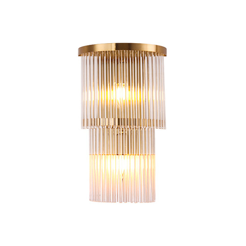 Postmodern 2/3-Tiered/Triangle Sconce Lamp Crystal 1/3-Light Bedside Flush Mount Wall Light in Gold Clearhalo 'Modern wall lights' 'Modern' 'Wall Lamps & Sconces' 'Wall Lights' Lighting' 1986320