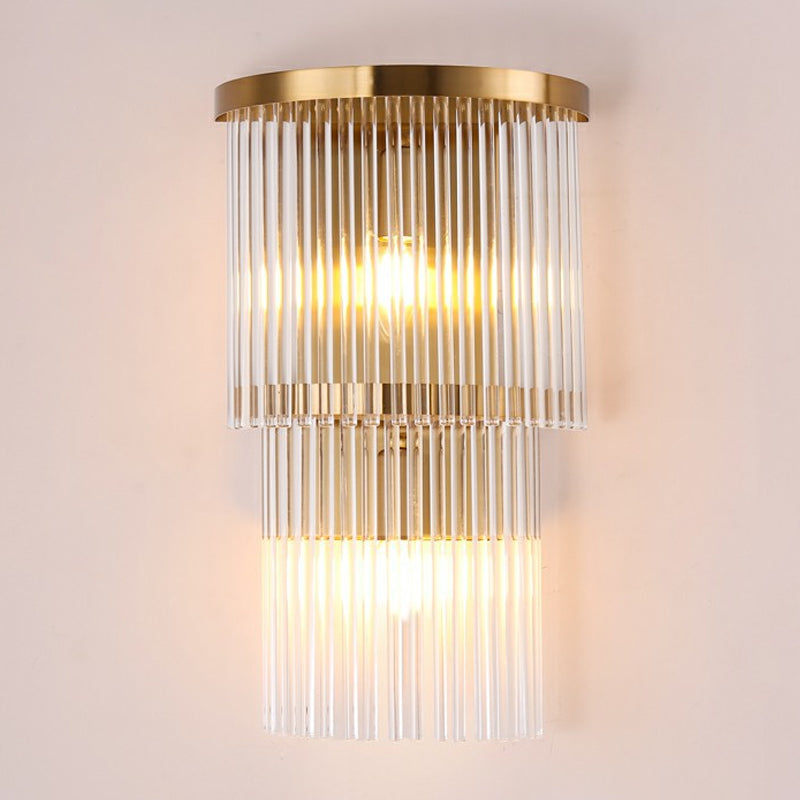 Postmodern 2/3-Tiered/Triangle Sconce Lamp Crystal 1/3-Light Bedside Flush Mount Wall Light in Gold Clearhalo 'Modern wall lights' 'Modern' 'Wall Lamps & Sconces' 'Wall Lights' Lighting' 1986321