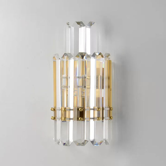 2 Tiers Clear Crystal Prism Wall Light Contemporary 2 Heads Gold Wall Sconce for Restaurant Clearhalo 'Modern wall lights' 'Modern' 'Wall Lamps & Sconces' 'Wall Lights' Lighting' 1986325