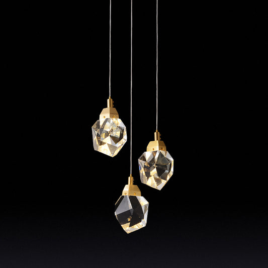 Raindrop Multiple Hanging Lamp Modern Crystal 3/5/24-Light Dining Room Pendant Light in Brass Clearhalo 'Ceiling Lights' 'Modern Pendants' 'Modern' 'Pendant Lights' 'Pendants' Lighting' 1986422