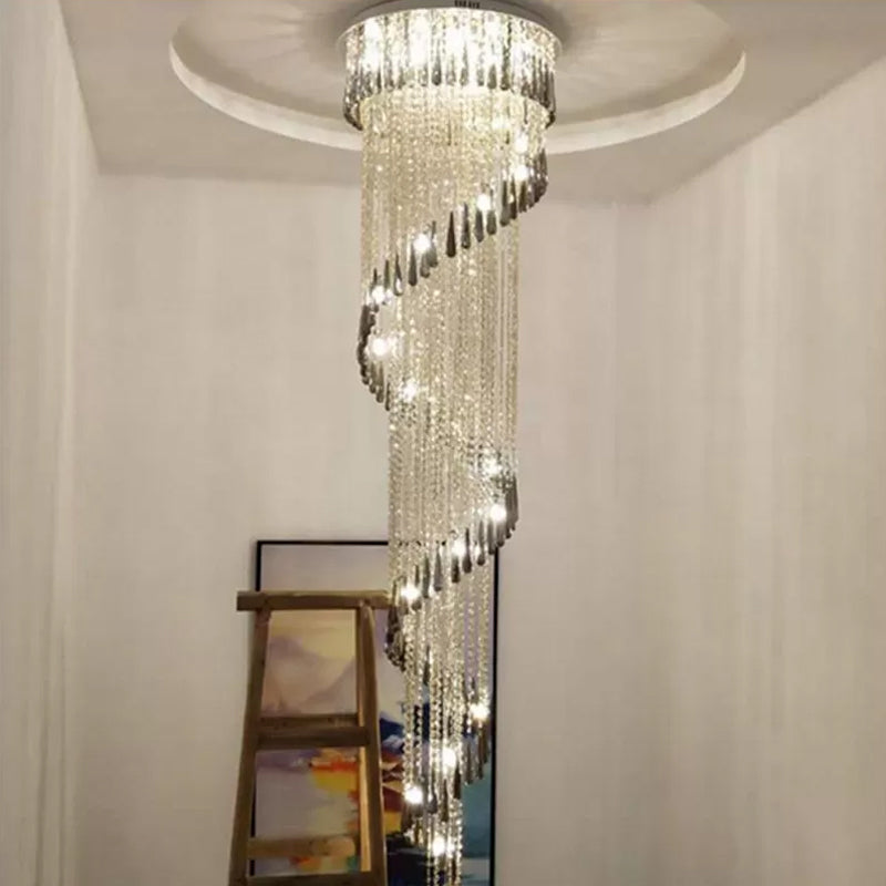 Modern Spiral LED Ceiling Light Draping Crystal Living Room Multi-Light Pendant in Stainless Steel Stainless-Steel Clearhalo 'Ceiling Lights' 'Modern Pendants' 'Modern' 'Pendant Lights' 'Pendants' Lighting' 1986424