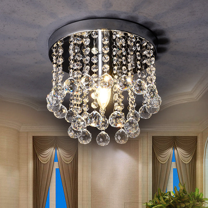 Crystal Orb Draped Flush Ceiling Light Modern 1 Head Nickel Semi Flush Mount Lamp, Small/Medium/Large Nickel Medium Clearhalo 'Ceiling Lights' 'Close To Ceiling Lights' 'Close to ceiling' 'Semi-flushmount' Lighting' 1986429