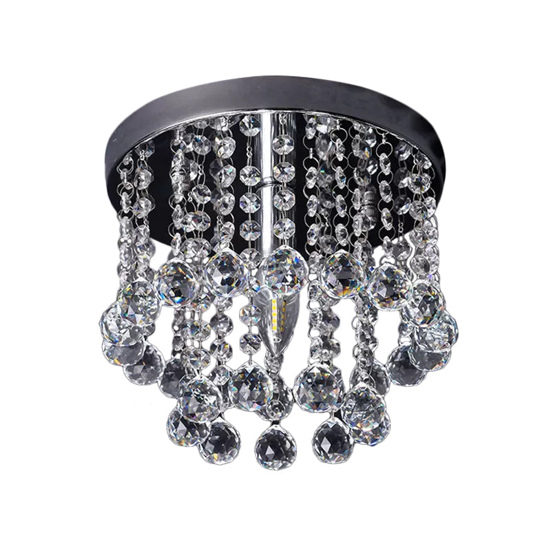 Crystal Orb Draped Flush Ceiling Light Modern 1 Head Nickel Semi Flush Mount Lamp, Small/Medium/Large Clearhalo 'Ceiling Lights' 'Close To Ceiling Lights' 'Close to ceiling' 'Semi-flushmount' Lighting' 1986430