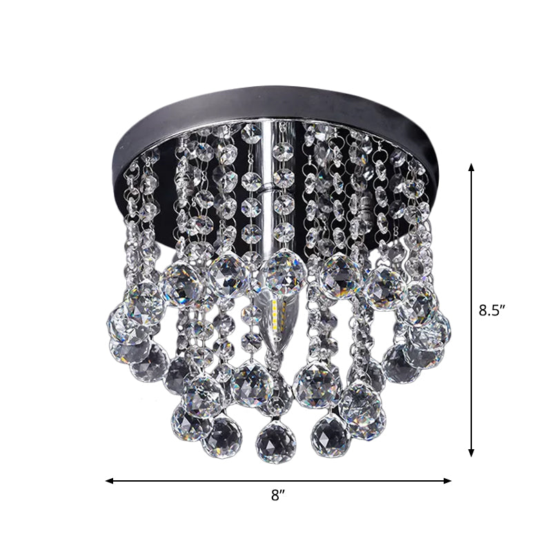 Crystal Orb Draped Flush Ceiling Light Modern 1 Head Nickel Semi Flush Mount Lamp, Small/Medium/Large Clearhalo 'Ceiling Lights' 'Close To Ceiling Lights' 'Close to ceiling' 'Semi-flushmount' Lighting' 1986431