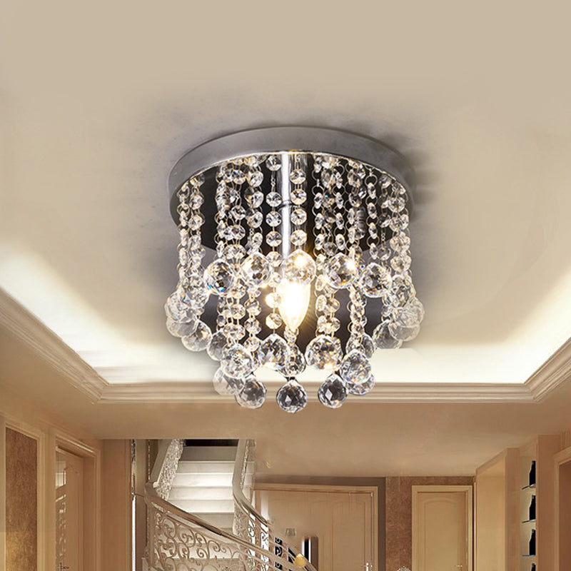 Crystal Orb Draped Flush Ceiling Light Modern 1 Head Nickel Semi Flush Mount Lamp, Small/Medium/Large Nickel Large Clearhalo 'Ceiling Lights' 'Close To Ceiling Lights' 'Close to ceiling' 'Semi-flushmount' Lighting' 1986432