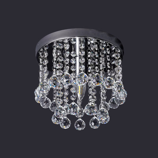 Crystal Orb Draped Flush Ceiling Light Modern 1 Head Nickel Semi Flush Mount Lamp, Small/Medium/Large Clearhalo 'Ceiling Lights' 'Close To Ceiling Lights' 'Close to ceiling' 'Semi-flushmount' Lighting' 1986433