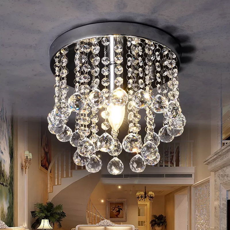 Crystal Orb Draped Flush Ceiling Light Modern 1 Head Nickel Semi Flush Mount Lamp, Small/Medium/Large Nickel Small Clearhalo 'Ceiling Lights' 'Close To Ceiling Lights' 'Close to ceiling' 'Semi-flushmount' Lighting' 1986435