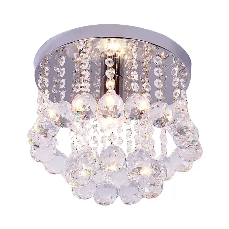 Crystal Orb Draped Flush Ceiling Light Modern 1 Head Nickel Semi Flush Mount Lamp, Small/Medium/Large Clearhalo 'Ceiling Lights' 'Close To Ceiling Lights' 'Close to ceiling' 'Semi-flushmount' Lighting' 1986436