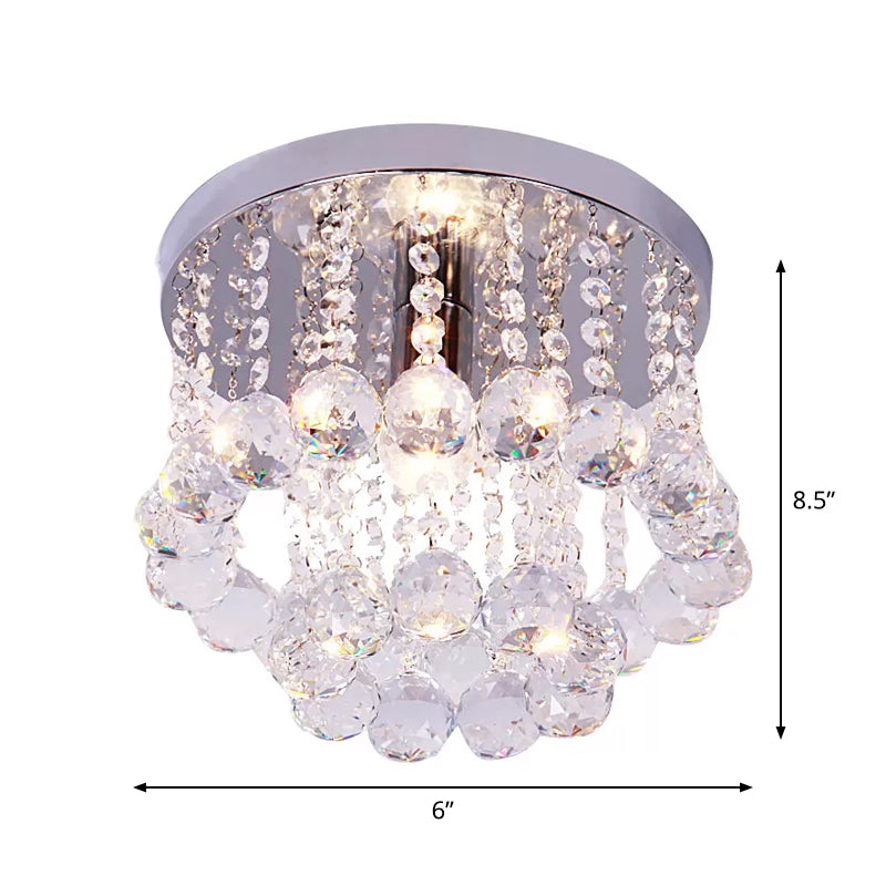 Crystal Orb Draped Flush Ceiling Light Modern 1 Head Nickel Semi Flush Mount Lamp, Small/Medium/Large Clearhalo 'Ceiling Lights' 'Close To Ceiling Lights' 'Close to ceiling' 'Semi-flushmount' Lighting' 1986437