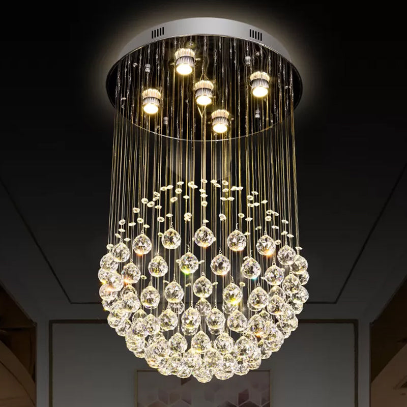 Crystal Sphere Ceiling Lamp Glam Modern 5 Lights Stainless Steel Flush Mount Lighting Stainless-Steel Clearhalo 'Ceiling Lights' 'Close To Ceiling Lights' 'Close to ceiling' 'Flush mount' Lighting' 1986444