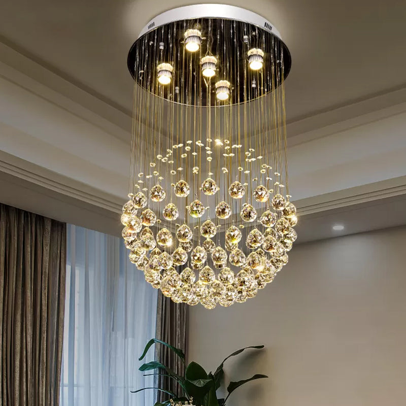 Sphere Flush Mount Ceiling Light Contemporary Crystal Orb 5-Light Living Room Flushmount in Stainless Steel Clearhalo 'Ceiling Lights' 'Close To Ceiling Lights' 'Close to ceiling' 'Flush mount' Lighting' 1986451