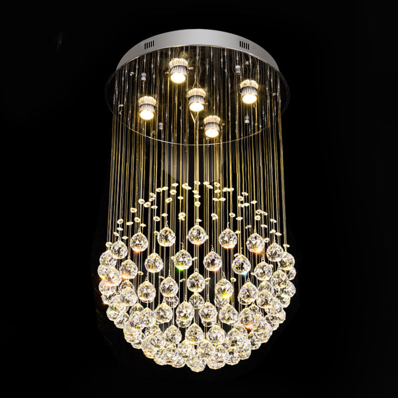 Sphere Flush Mount Ceiling Light Contemporary Crystal Orb 5-Light Living Room Flushmount in Stainless Steel Clearhalo 'Ceiling Lights' 'Close To Ceiling Lights' 'Close to ceiling' 'Flush mount' Lighting' 1986453