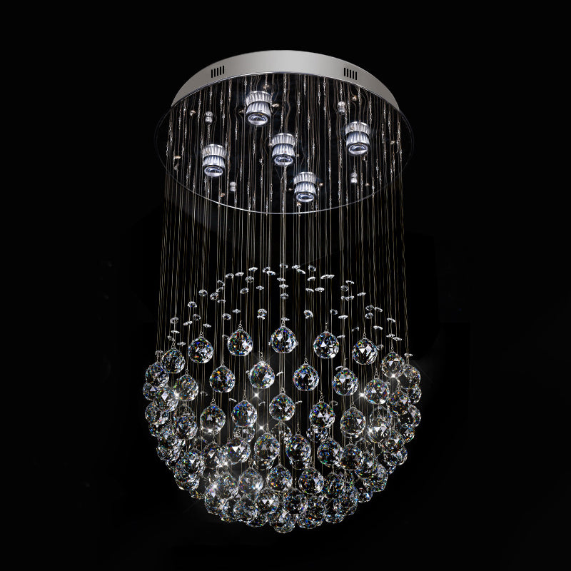 Sphere Flush Mount Ceiling Light Contemporary Crystal Orb 5-Light Living Room Flushmount in Stainless Steel Clearhalo 'Ceiling Lights' 'Close To Ceiling Lights' 'Close to ceiling' 'Flush mount' Lighting' 1986454