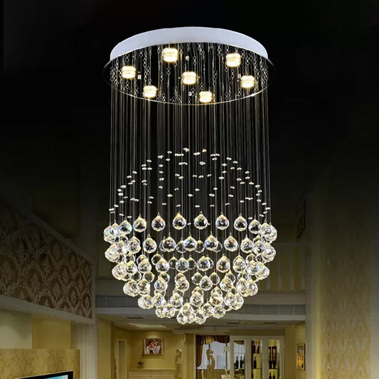 Modern Globe Flushmount Light Crystal 3/5/14 Bulbs Restaurant Ceiling Fixture in Stainless Steel Clearhalo 'Ceiling Lights' 'Close To Ceiling Lights' 'Close to ceiling' 'Flush mount' Lighting' 1986457