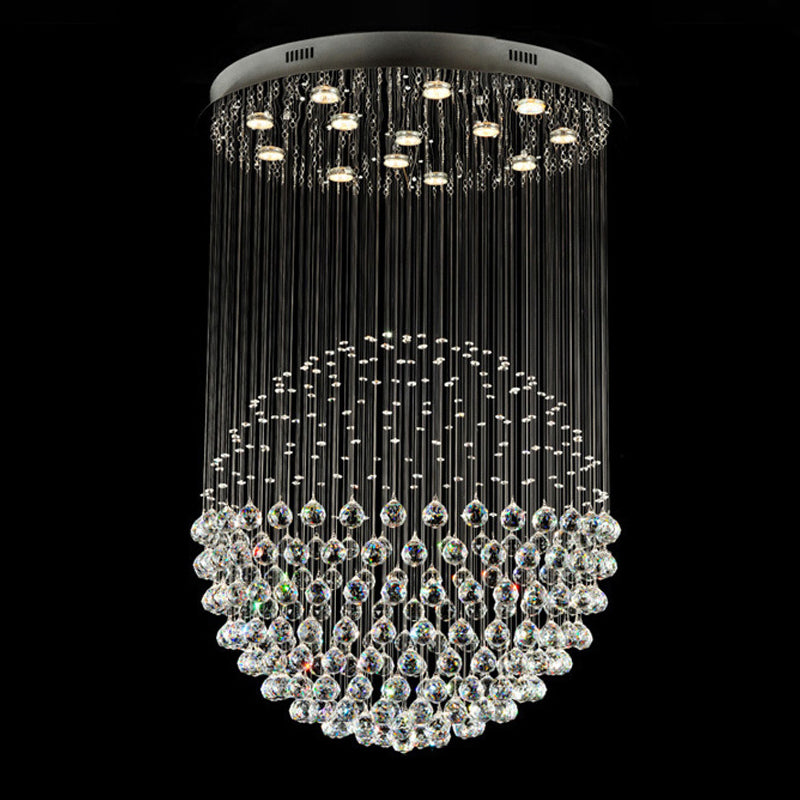 Modern Globe Flushmount Light Crystal 3/5/14 Bulbs Restaurant Ceiling Fixture in Stainless Steel 14 Stainless-Steel Clearhalo 'Ceiling Lights' 'Close To Ceiling Lights' 'Close to ceiling' 'Flush mount' Lighting' 1986459