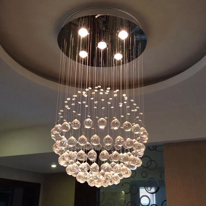 Modern Globe Flushmount Light Crystal 3/5/14 Bulbs Restaurant Ceiling Fixture in Stainless Steel 5 Stainless-Steel Clearhalo 'Ceiling Lights' 'Close To Ceiling Lights' 'Close to ceiling' 'Flush mount' Lighting' 1986461