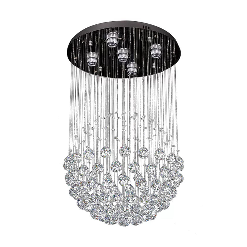 Modern Globe Flushmount Light Crystal 3/5/14 Bulbs Restaurant Ceiling Fixture in Stainless Steel Clearhalo 'Ceiling Lights' 'Close To Ceiling Lights' 'Close to ceiling' 'Flush mount' Lighting' 1986462