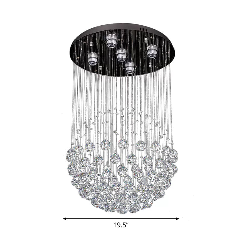 Modern Globe Flushmount Light Crystal 3/5/14 Bulbs Restaurant Ceiling Fixture in Stainless Steel Clearhalo 'Ceiling Lights' 'Close To Ceiling Lights' 'Close to ceiling' 'Flush mount' Lighting' 1986463