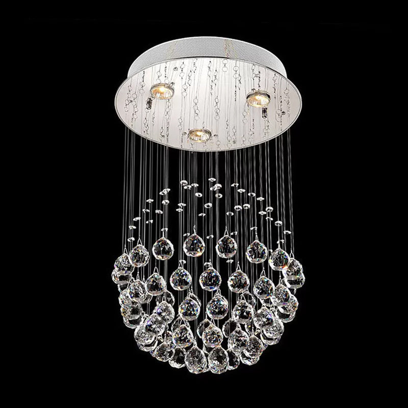 Modern Globe Flushmount Light Crystal 3/5/14 Bulbs Restaurant Ceiling Fixture in Stainless Steel 3 Stainless-Steel Clearhalo 'Ceiling Lights' 'Close To Ceiling Lights' 'Close to ceiling' 'Flush mount' Lighting' 1986464