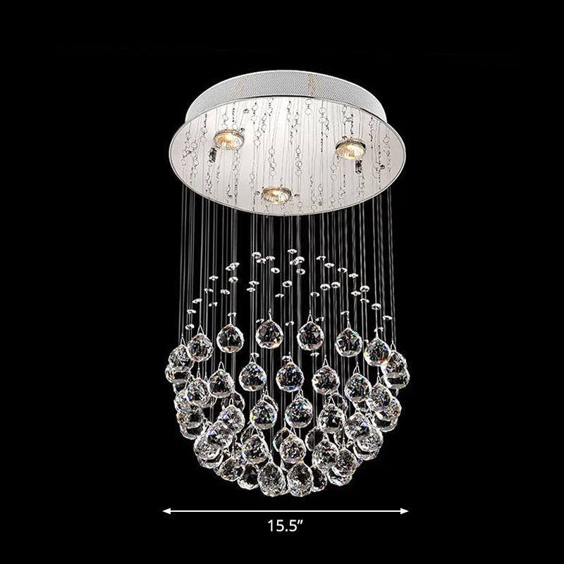 Modern Globe Flushmount Light Crystal 3/5/14 Bulbs Restaurant Ceiling Fixture in Stainless Steel Clearhalo 'Ceiling Lights' 'Close To Ceiling Lights' 'Close to ceiling' 'Flush mount' Lighting' 1986465