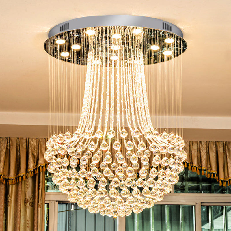 Crystal Mushroom Flush Mount Contemporary 13 Lights Flushmount Ceiling Lamp in Stainless Steel Clearhalo 'Ceiling Lights' 'Close To Ceiling Lights' 'Close to ceiling' 'Flush mount' Lighting' 1986472