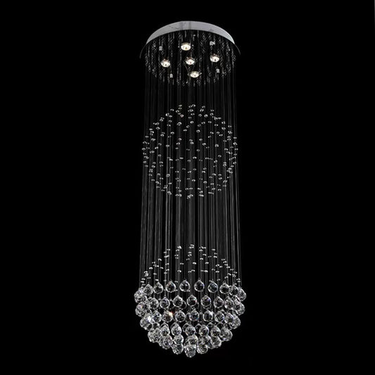 Spherical Hotel Ceiling Lamp Crystal 5 Lights Modern Style Flush-Mount Light in Stainless Steel Stainless-Steel Clearhalo 'Ceiling Lights' 'Close To Ceiling Lights' 'Close to ceiling' 'Flush mount' Lighting' 1986475