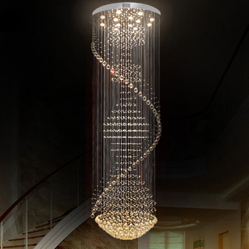 94.5" High Spiral Flush Mounted Light Modernist Crystal 13-Light Stainless Steel Ceiling Lighting Stainless-Steel 94.5" Clearhalo 'Ceiling Lights' 'Close To Ceiling Lights' 'Close to ceiling' 'Flush mount' Lighting' 1986478