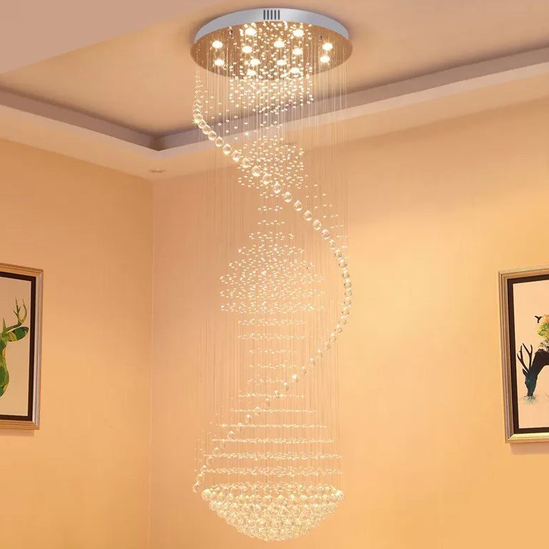 94.5" High Spiral Flush Mounted Light Modernist Crystal 13-Light Stainless Steel Ceiling Lighting Clearhalo 'Ceiling Lights' 'Close To Ceiling Lights' 'Close to ceiling' 'Flush mount' Lighting' 1986481