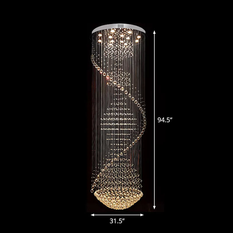 94.5" High Spiral Flush Mounted Light Modernist Crystal 13-Light Stainless Steel Ceiling Lighting Clearhalo 'Ceiling Lights' 'Close To Ceiling Lights' 'Close to ceiling' 'Flush mount' Lighting' 1986483