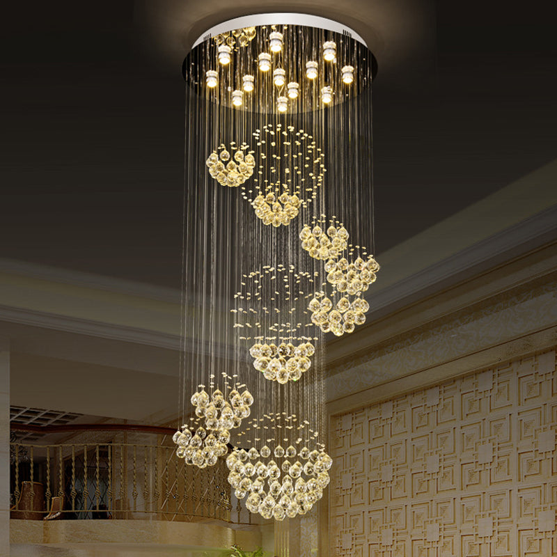 Spiraling Crystal Sphere Ceiling Light Modern 13-Bulb Stainless Steel Flush Mounted Light Fixture Clearhalo 'Ceiling Lights' 'Close To Ceiling Lights' 'Close to ceiling' 'Flush mount' Lighting' 1986485