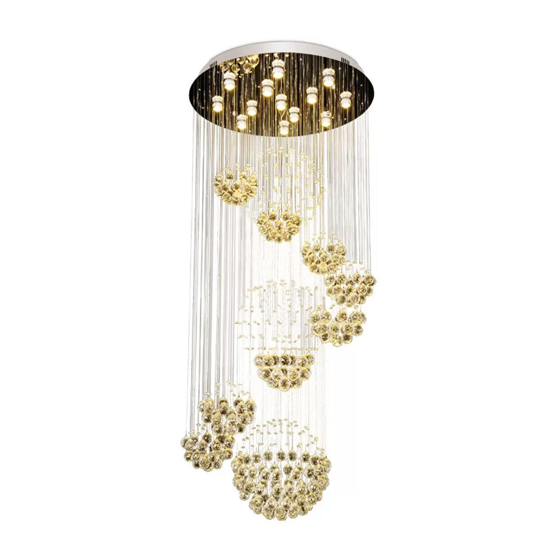 Spiraling Crystal Sphere Ceiling Light Modern 13-Bulb Stainless Steel Flush Mounted Light Fixture Clearhalo 'Ceiling Lights' 'Close To Ceiling Lights' 'Close to ceiling' 'Flush mount' Lighting' 1986488