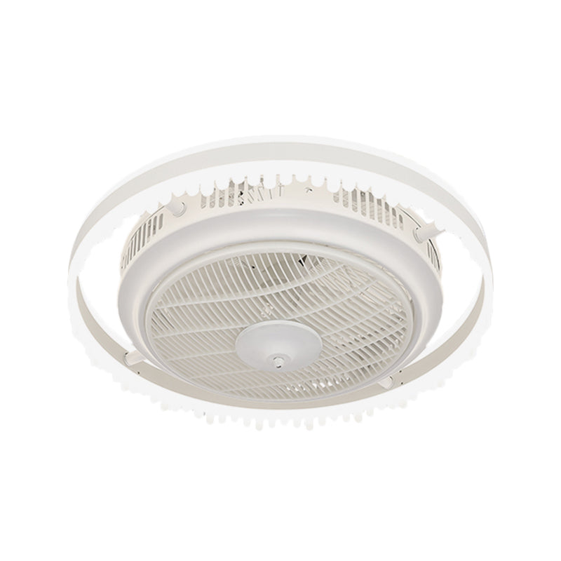 3-Blade Modern Circle Hanging Fan Light Acrylic 23.5" Wide LED Bedroom Semi Mount Lighting White B Clearhalo 'Ceiling Fans with Lights' 'Ceiling Fans' 'Modern Ceiling Fans' 'Modern' Lighting' 1986515