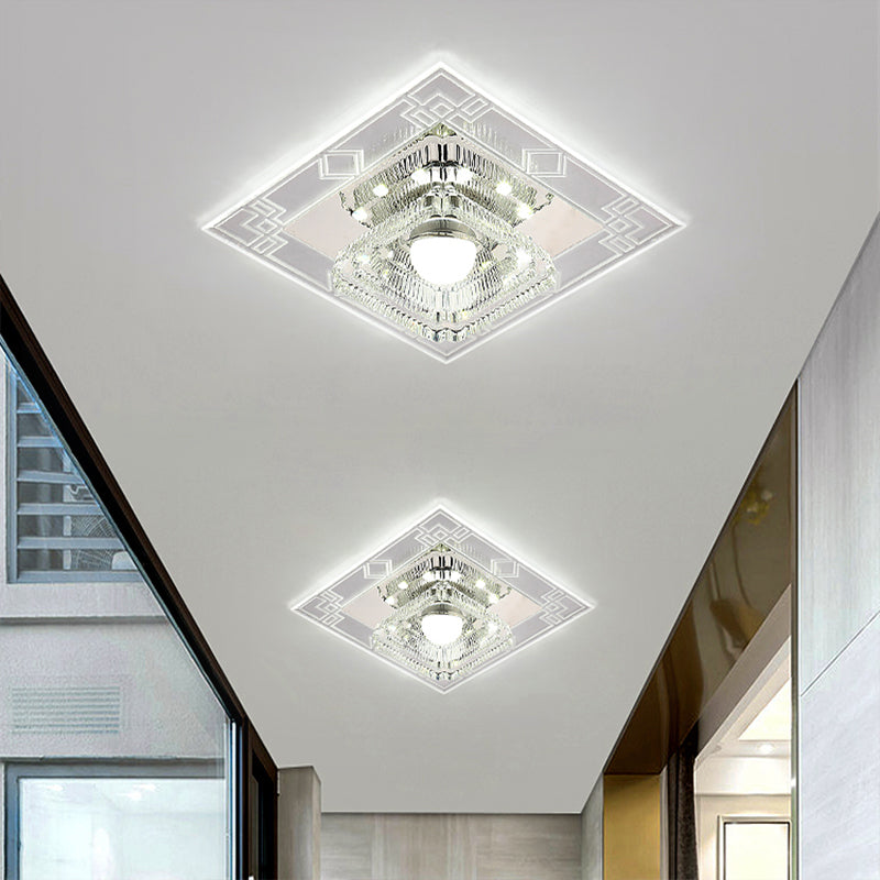 LED Corridor Flush Light Fixture Modern Chrome Close to Ceiling Lamp with Trapezoid Clear Crystal Shade Chrome Clearhalo 'Ceiling Lights' 'Close To Ceiling Lights' 'Close to ceiling' 'Flush mount' Lighting' 1986534