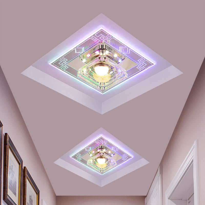 LED Corridor Flush Light Fixture Modern Chrome Close to Ceiling Lamp with Trapezoid Clear Crystal Shade Clearhalo 'Ceiling Lights' 'Close To Ceiling Lights' 'Close to ceiling' 'Flush mount' Lighting' 1986535
