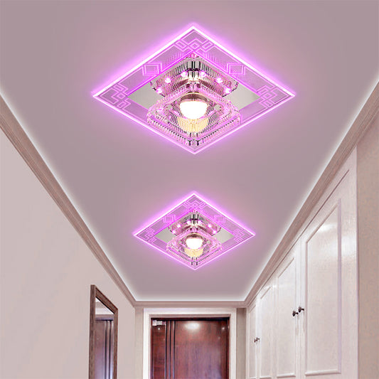 LED Corridor Flush Light Fixture Modern Chrome Close to Ceiling Lamp with Trapezoid Clear Crystal Shade Clearhalo 'Ceiling Lights' 'Close To Ceiling Lights' 'Close to ceiling' 'Flush mount' Lighting' 1986536