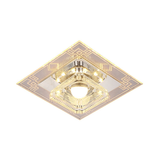 LED Corridor Flush Light Fixture Modern Chrome Close to Ceiling Lamp with Trapezoid Clear Crystal Shade Clearhalo 'Ceiling Lights' 'Close To Ceiling Lights' 'Close to ceiling' 'Flush mount' Lighting' 1986537
