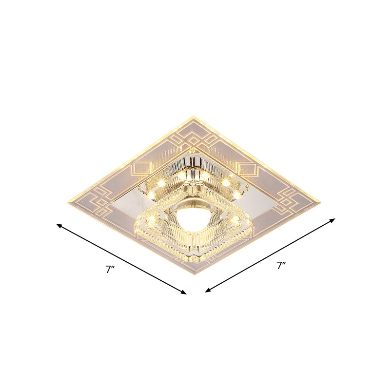 LED Corridor Flush Light Fixture Modern Chrome Close to Ceiling Lamp with Trapezoid Clear Crystal Shade Clearhalo 'Ceiling Lights' 'Close To Ceiling Lights' 'Close to ceiling' 'Flush mount' Lighting' 1986538