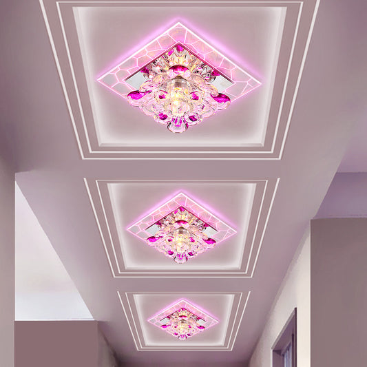 Floral Flush Mount Light Nordic Faceted Crystal LED Purple Close to Ceiling Lighting for Corridor Purple Pink Clearhalo 'Ceiling Lights' 'Close To Ceiling Lights' 'Close to ceiling' 'Flush mount' Lighting' 1986546