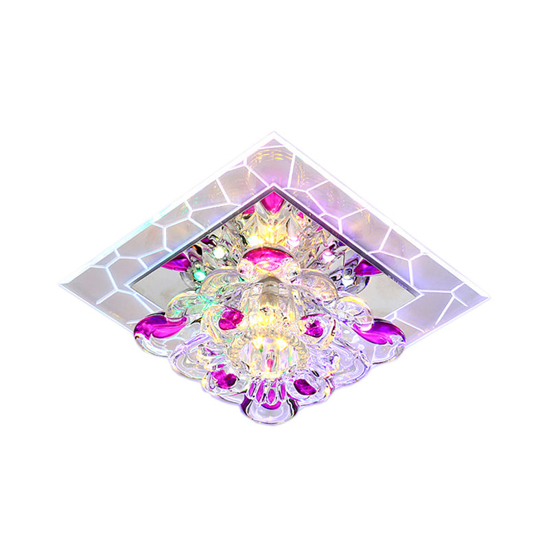 Floral Flush Mount Light Nordic Faceted Crystal LED Purple Close to Ceiling Lighting for Corridor Purple Multi Color Clearhalo 'Ceiling Lights' 'Close To Ceiling Lights' 'Close to ceiling' 'Flush mount' Lighting' 1986547