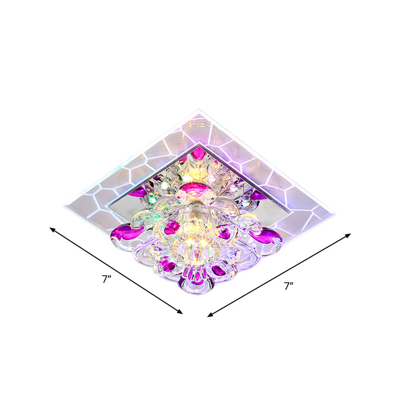 Floral Flush Mount Light Nordic Faceted Crystal LED Purple Close to Ceiling Lighting for Corridor Clearhalo 'Ceiling Lights' 'Close To Ceiling Lights' 'Close to ceiling' 'Flush mount' Lighting' 1986548