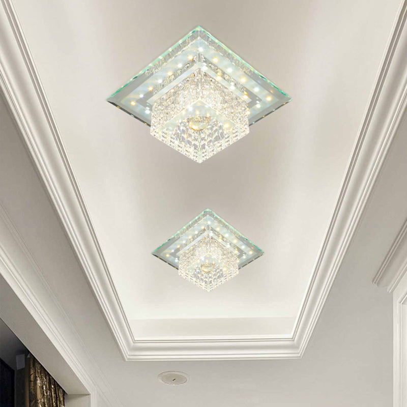 Simplicity Square Flush Mount Lighting Faceted Crystal LED Porch Close to Ceiling Lamp in Chrome Chrome Clearhalo 'Ceiling Lights' 'Close To Ceiling Lights' 'Close to ceiling' 'Flush mount' Lighting' 1986554