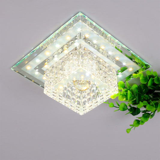 Simplicity Square Flush Mount Lighting Faceted Crystal LED Porch Close to Ceiling Lamp in Chrome Clearhalo 'Ceiling Lights' 'Close To Ceiling Lights' 'Close to ceiling' 'Flush mount' Lighting' 1986556