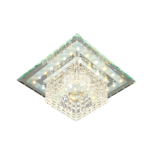 Simplicity Square Flush Mount Lighting Faceted Crystal LED Porch Close to Ceiling Lamp in Chrome Clearhalo 'Ceiling Lights' 'Close To Ceiling Lights' 'Close to ceiling' 'Flush mount' Lighting' 1986557