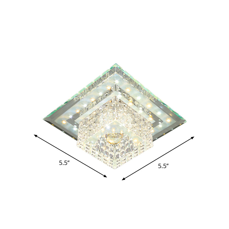 Simplicity Square Flush Mount Lighting Faceted Crystal LED Porch Close to Ceiling Lamp in Chrome Clearhalo 'Ceiling Lights' 'Close To Ceiling Lights' 'Close to ceiling' 'Flush mount' Lighting' 1986558