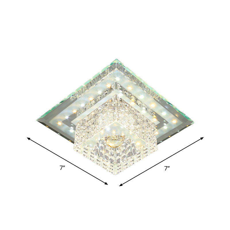 Simplicity Square Flush Mount Lighting Faceted Crystal LED Porch Close to Ceiling Lamp in Chrome Clearhalo 'Ceiling Lights' 'Close To Ceiling Lights' 'Close to ceiling' 'Flush mount' Lighting' 1986559