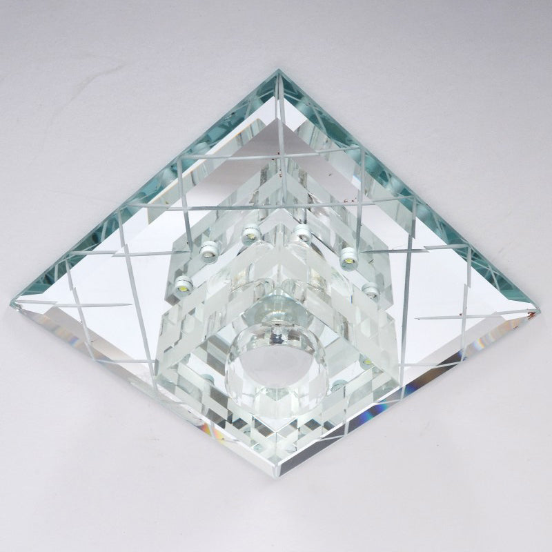 Cubic Flush Mount Lamp Modernist Clear Crystal LED Corridor Close to Ceiling Light in Chrome Clearhalo 'Ceiling Lights' 'Close To Ceiling Lights' 'Close to ceiling' 'Flush mount' Lighting' 1986563