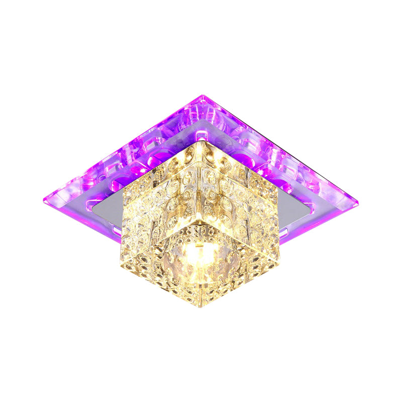 Beveled Crystal Cubic Ceiling Light Fixture Modernist LED Flush Mount Lighting in Chrome Clearhalo 'Ceiling Lights' 'Close To Ceiling Lights' 'Close to ceiling' 'Flush mount' Lighting' 1986567