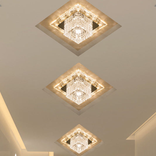 LED Porch Flush Mount Simple Chrome Ceiling Flush with Cube Faceted Crystal Shade Chrome Clearhalo 'Ceiling Lights' 'Close To Ceiling Lights' 'Close to ceiling' 'Flush mount' Lighting' 1986575