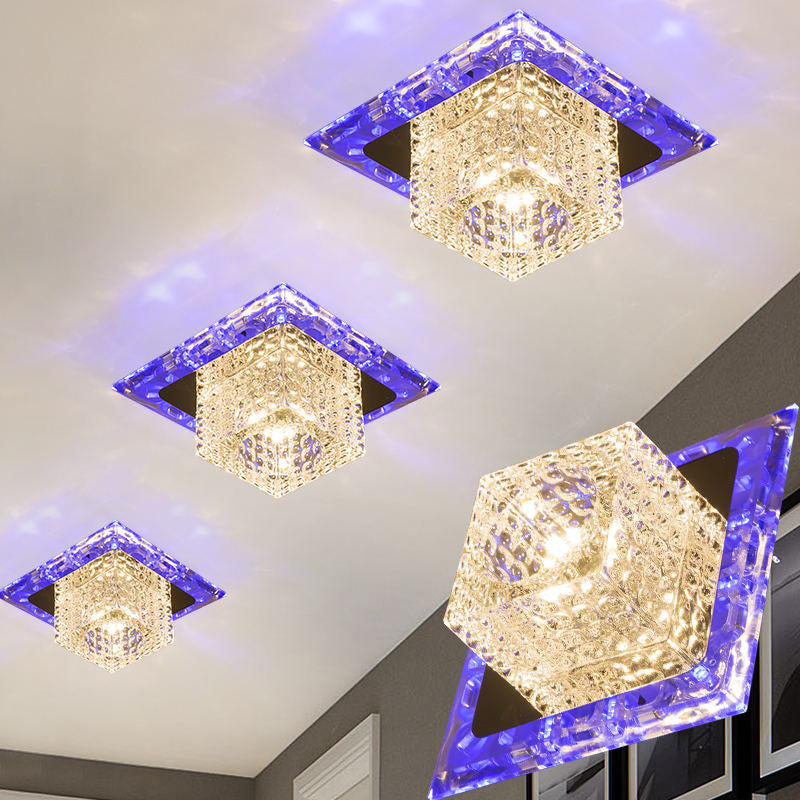 LED Porch Flush Mount Simple Chrome Ceiling Flush with Cube Faceted Crystal Shade Clearhalo 'Ceiling Lights' 'Close To Ceiling Lights' 'Close to ceiling' 'Flush mount' Lighting' 1986576